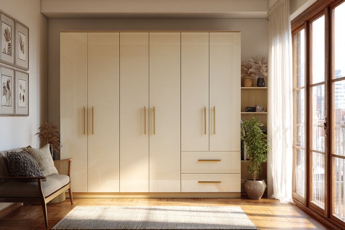 Contemporary Cream 6-Door Swing Wardrobe Design Contemporary Cream 6-Door Swing Wardrobe Design