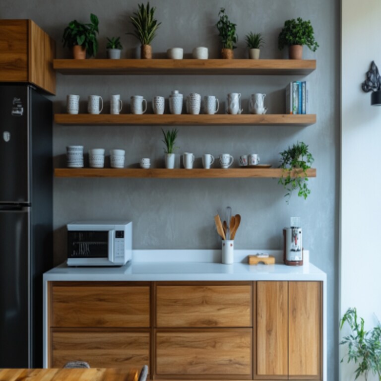 Contemporary Crockery Unit Design in Teak and White Finish Contemporary Crockery Unit Design in Teak and White Finish