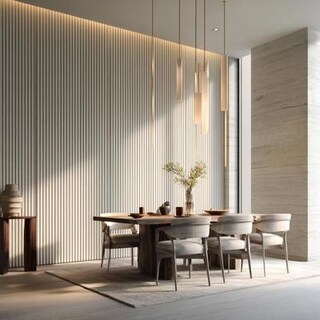 Contemporary Dining Room Wall Design with Fluted Panels
