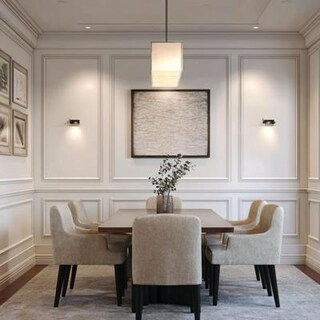 Contemporary Dining Room Wall Design With Wall Trims And Art Work