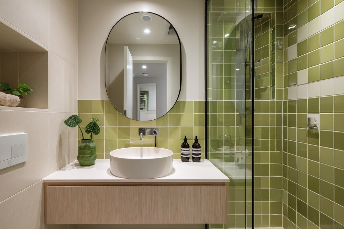 Contemporary Green And Cream Bathroom Interior Design