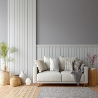Contemporary Grey and White Wall Paint Design with Vertical Fluted Panels