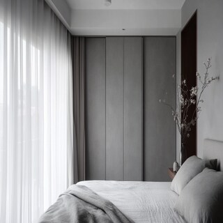 Contemporary Grey Sliding Wardrobe Design with Suede Finish Laminate