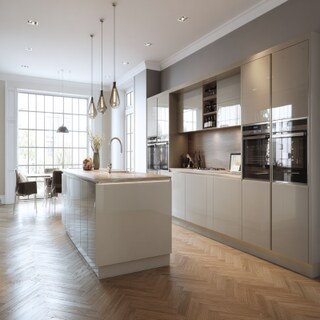 Contemporary Island Kitchen Design with High Gloss Finish Units