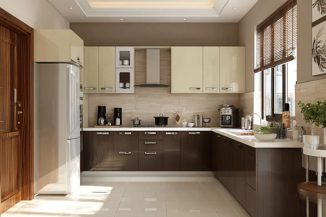 Li Kitchen Designs Contemporary L-Shaped Kitchen Design in Irish Cappuccino With PU Finish