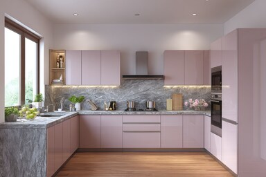 Contemporary L-Shaped Kitchen Design with Blossom Magnolia and Granite ...