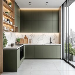Classic U-Shaped Kitchen Design in Acacia and White with Quartz Top
