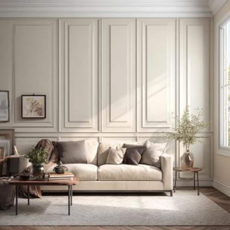 Contemporary Light Beige Wall Paint Design with Classic Rectangular Mouldings