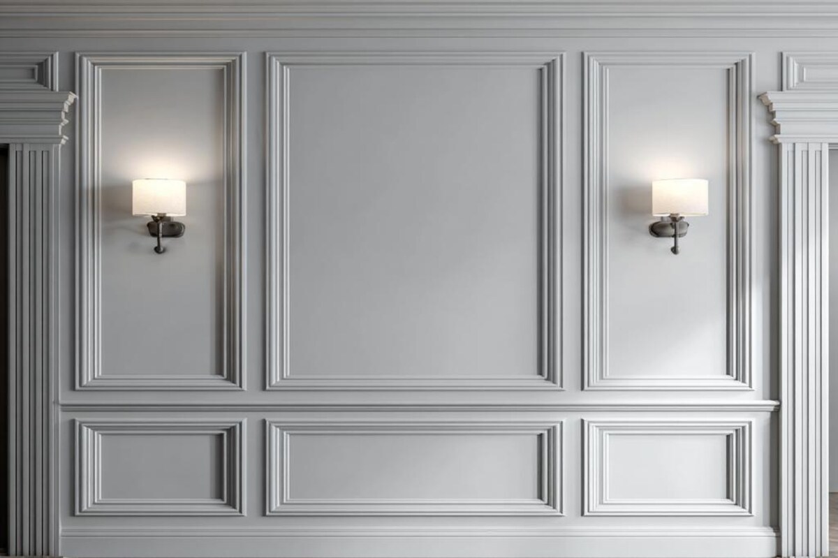 Contemporary Light Grey Wall Design with Wall Trims with Paint