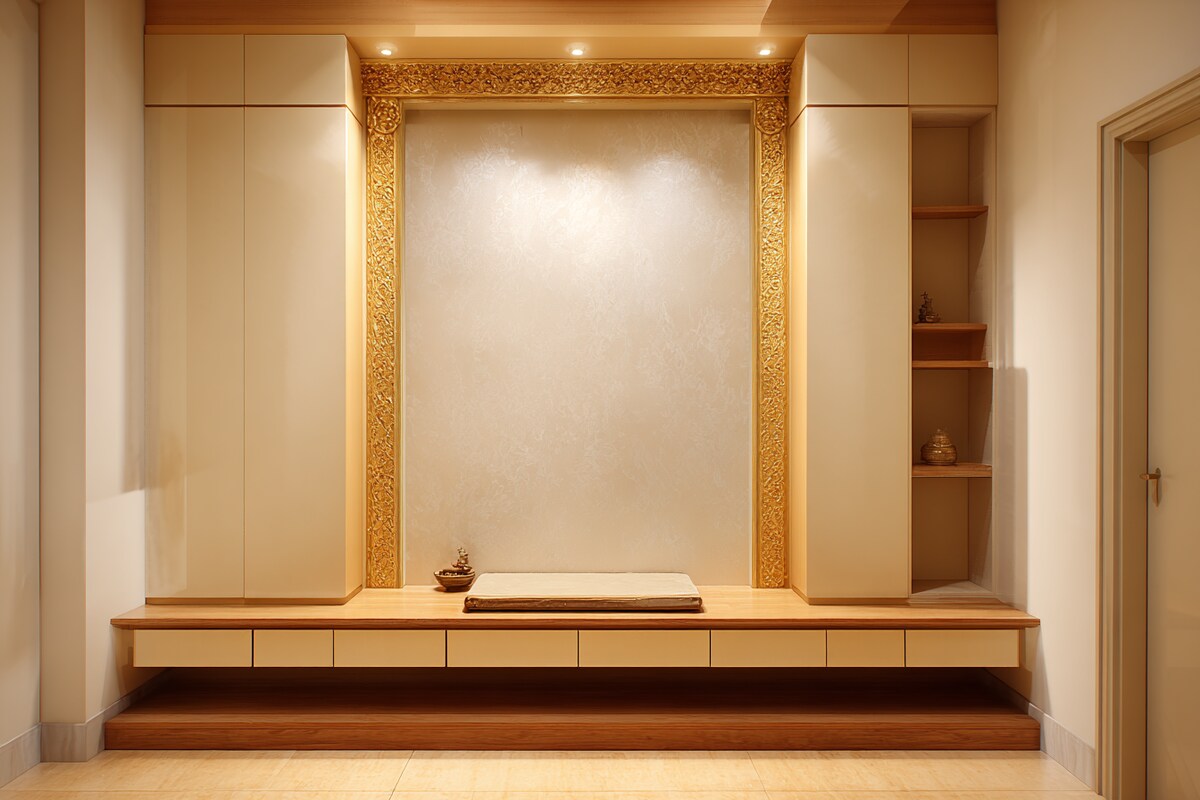 Contemporary Mandir Design With Spacious Interiors Contemporary Mandir Design With Spacious Interiors
