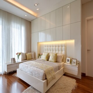 Contemporary Master Bedroom Design with Built-In Wardrobe and Floating Bedside Tables