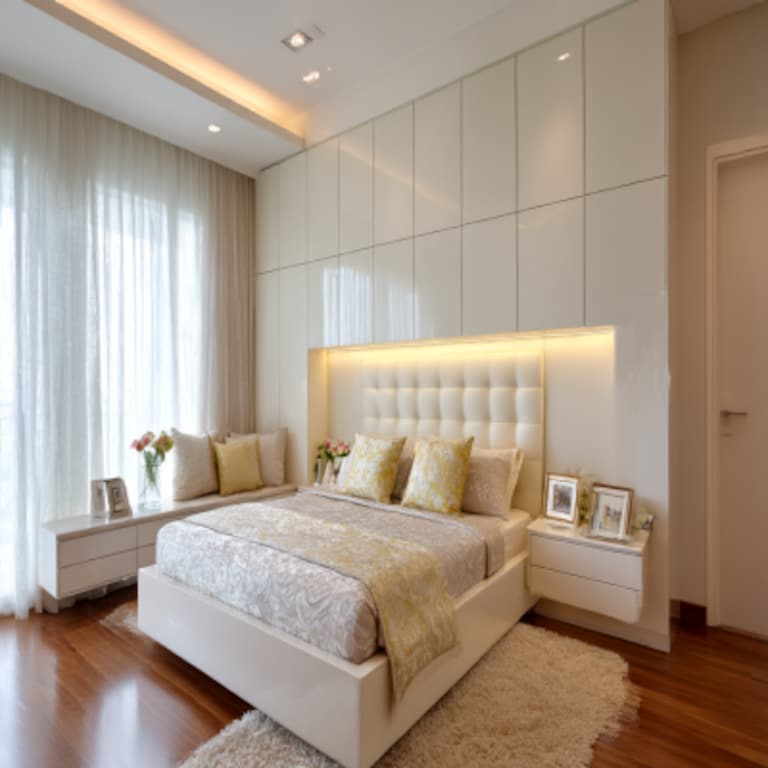 Contemporary Master Bedroom Design with Built-In Wardrobe and Floating Bedside Tables