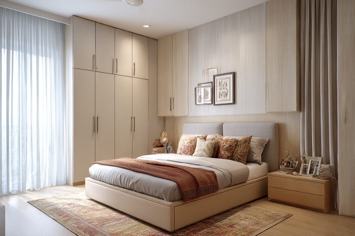 Contemporary Master Bedroom Design with Full-Height Wardrobe and ...
