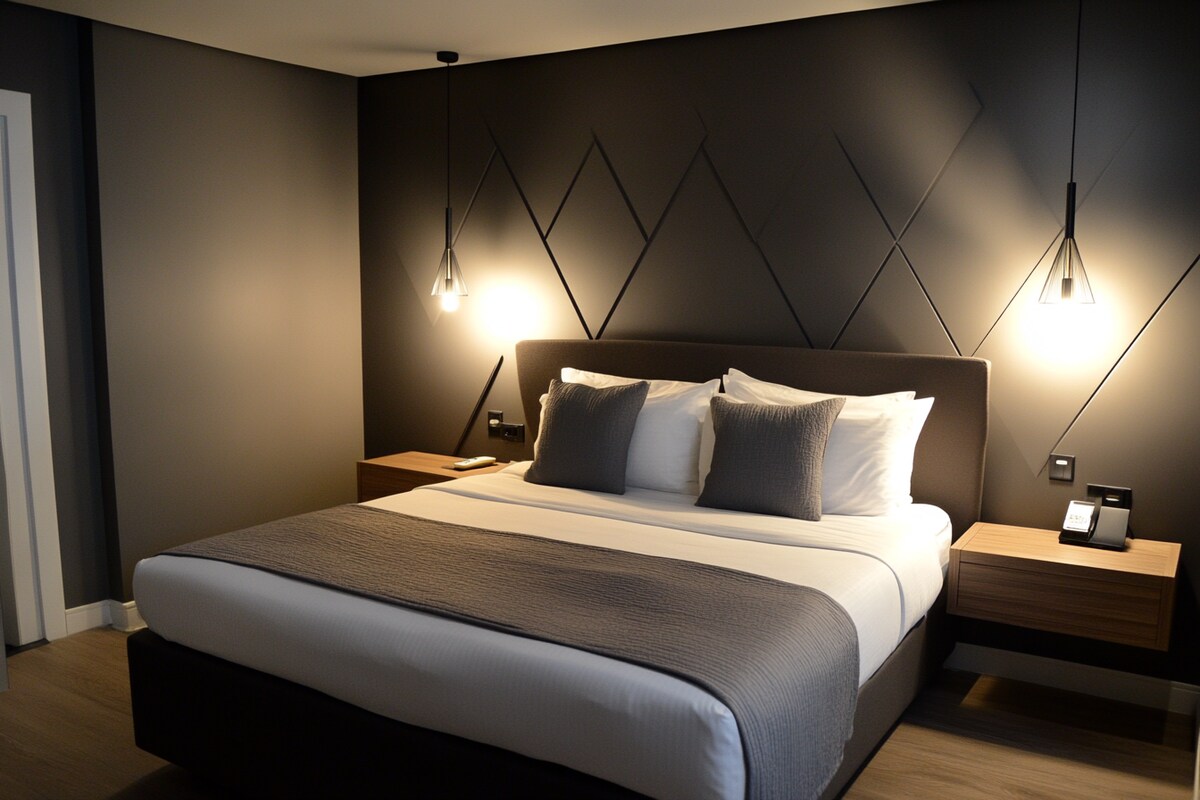 Contemporary Master Bedroom Design with Geometric Wall Panelling Contemporary Master Bedroom Design with Geometric Wall Panelling