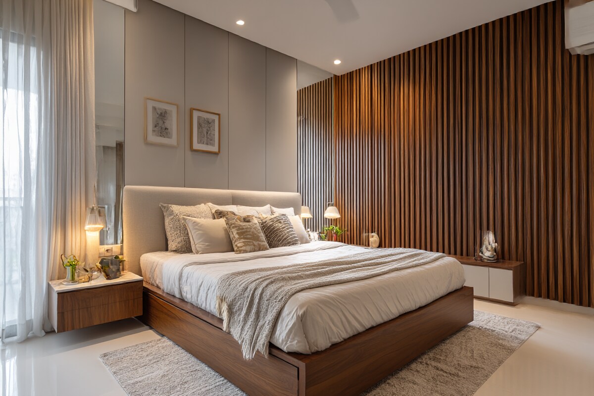 Contemporary Master Bedroom Design with King Size Hydraulic Storage Bed and Wooden Slats Contemporary Master Bedroom Design with King Size Hydraulic Storage Bed and Wooden Slats