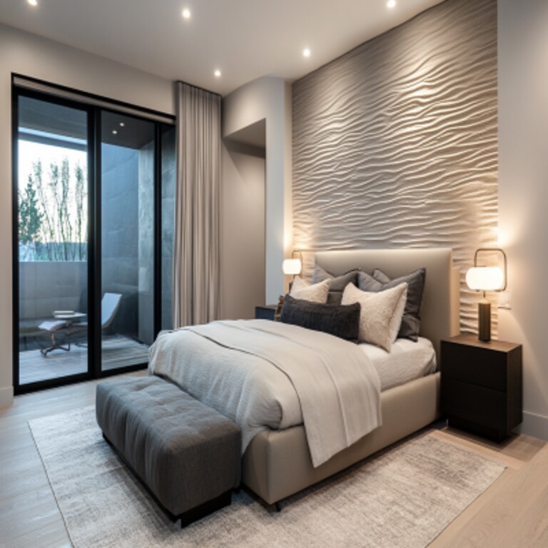 Contemporary Master Bedroom Design with Textured Accent Wall