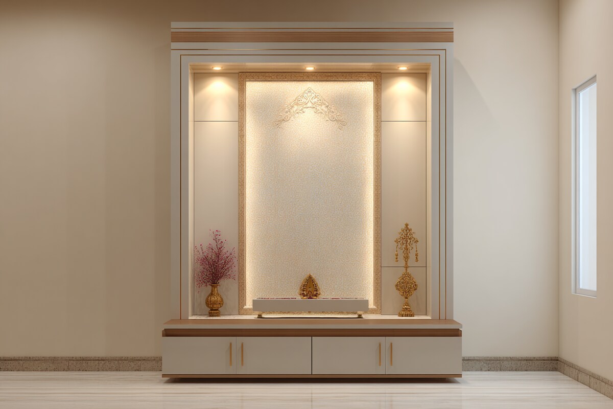 Contemporary Pooja Room Design With Backlit Frame Contemporary Pooja Room Design With Backlit Frame