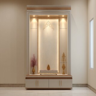 Contemporary Pooja Room Design With Backlit Frame