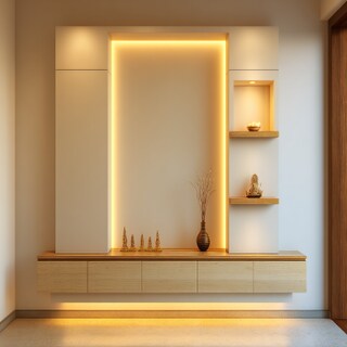 Contemporary Pooja Room Design With LED Lighting