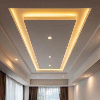 Contemporary Rectangle Single Layer False Ceiling Design with Cove and Spot Lighting