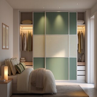 Contemporary Sliding Wardrobe Design in Golf Green and Champagne