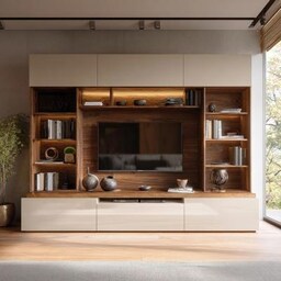 Modern Floating TV unit design with Silver and White Finish