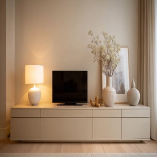 Contemporary TV Unit Design With Beige Cabinet