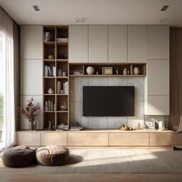 Contemporary Grey TV Unit Design with Floating Storage Console