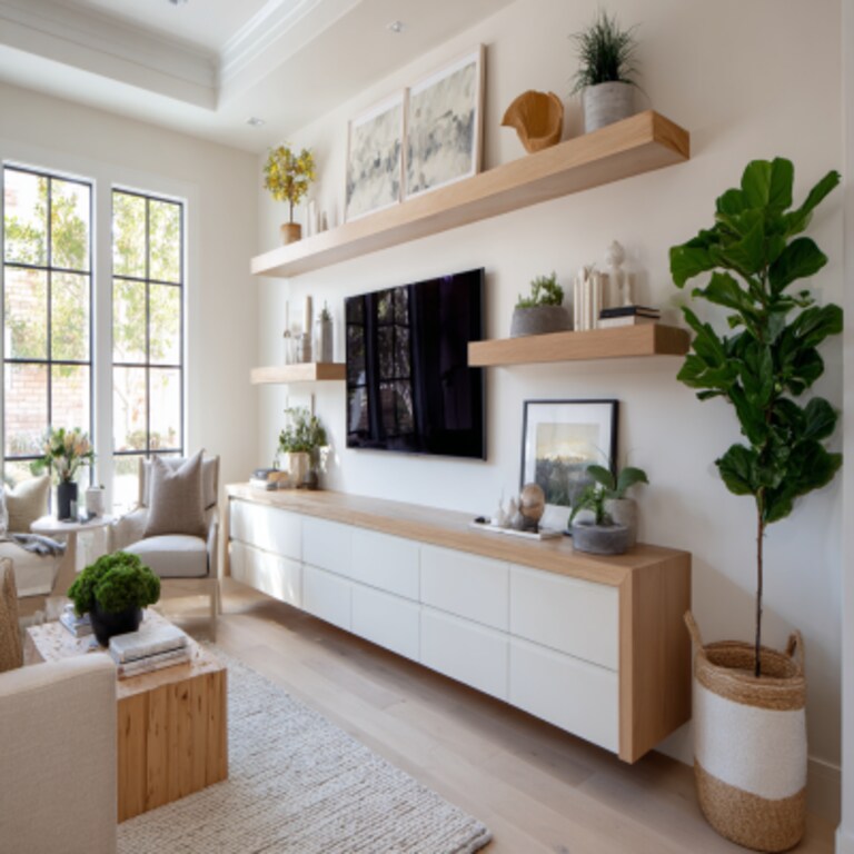 Contemporary TV Unit Design with White and Wood Console