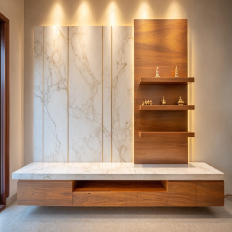 Contemporary Wall-Mounted Pooja Room Design