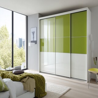Contemporary White and Green Sliding Door Wardrobe Design