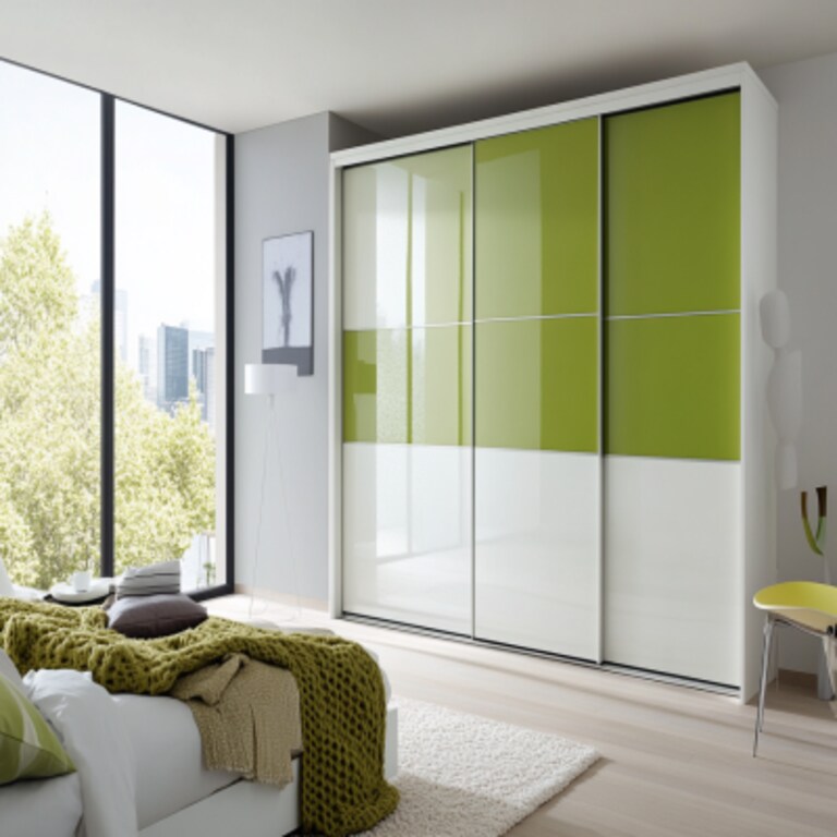 Contemporary White and Green Sliding Door Wardrobe Design