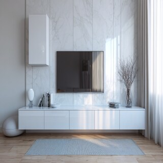 Contemporary White TV Unit Design With A Glossy Finish