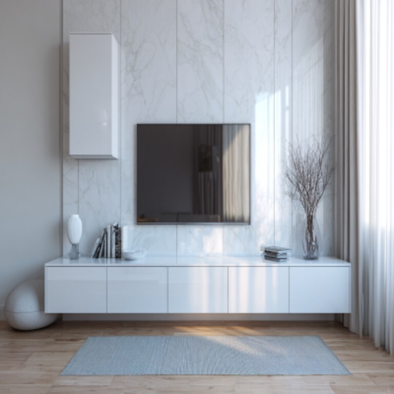 Contemporary White TV Unit Design With A Glossy Finish