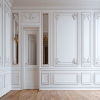 Contemporary White Wall Moulding Wall Design with Mirror Accents