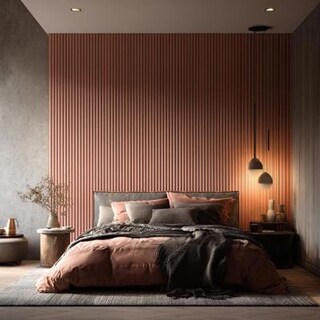 Dark Peach Fluted Wall Panels Wall Design for a Contemporary Bedrooms