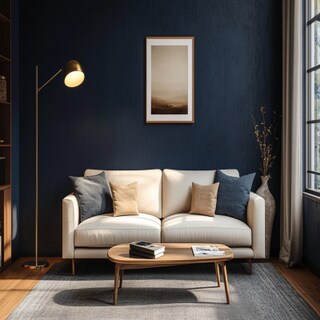 Deep Navy Blue Wall Paint Design for Living Room