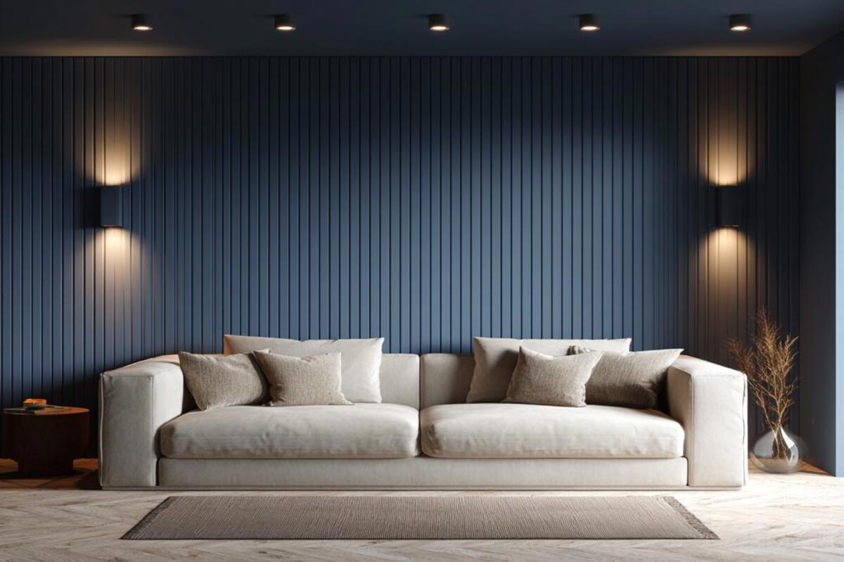 Elegant Blue Wall Grooves with Paint Wall Design