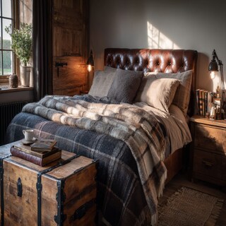 Farmhouse Bedroom Design With A Leather Upholstered Double Bed