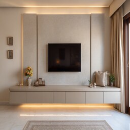 White and Wooden Modern TV Unit Design with Floating Storage