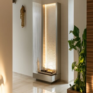 Floor-Mounted Modern Pooja Unit Design in Silver Frost Finish
