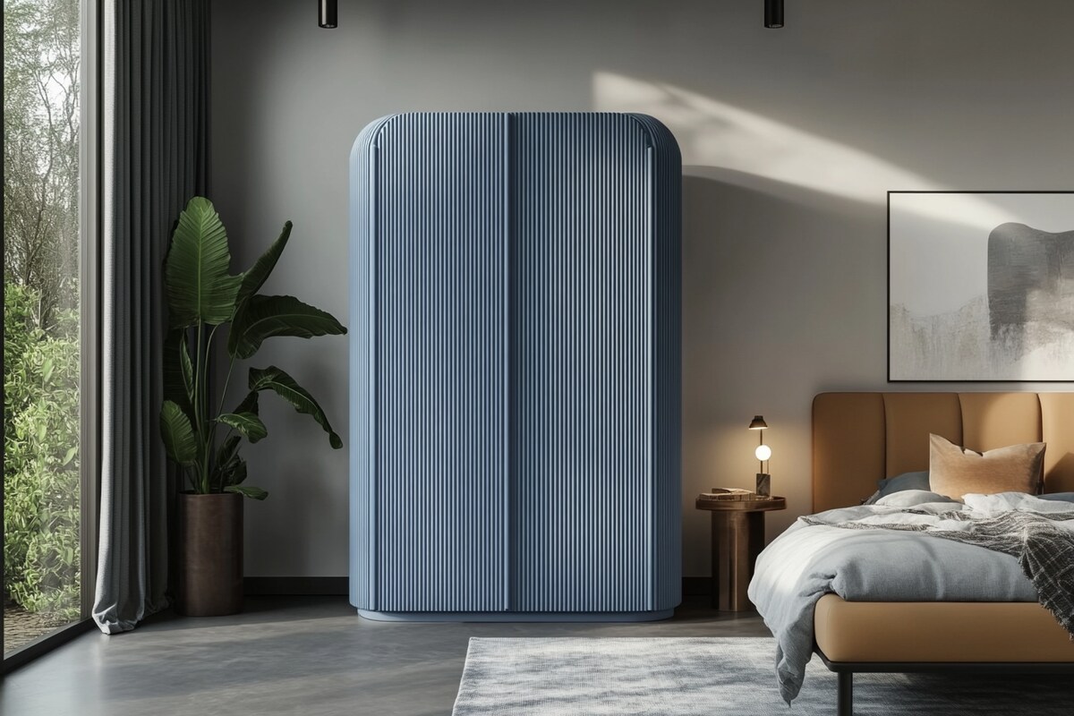 Fluted Denim Colour Swing Wardrobe Design for Modern Bedrooms Fluted Denim Colour Swing Wardrobe Design for Modern Bedrooms