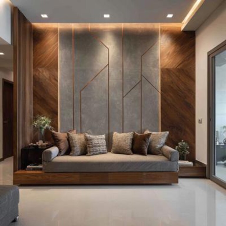 Grey and Brown Contemporary Wall Design with T Patti Accents Grey and Brown Contemporary Wall Design with T Patti Accents