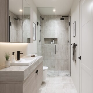 Grey And Off White Modern Bathroom Design