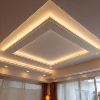 Gypsum Modern Single Layer Square Ceiling Design with Recessed Cove Lights and Paint Finish