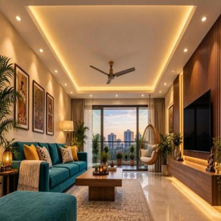 Gypsum Peripheral Modern False Ceiling Design with Rectangular Layout