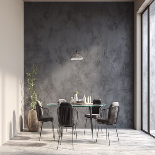 Inviting Black and Beige Wall Colour Combination for Dining Room with Glass Dining Table and Modern Chairs