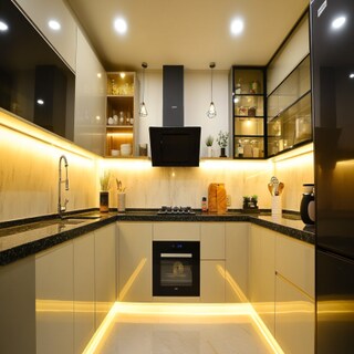 Irish Cream Contemporary U-Shaped Kitchen Design With Granite Countertops