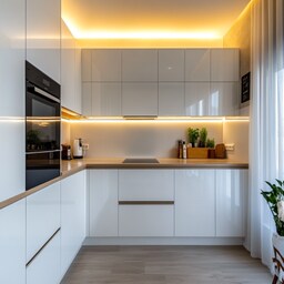 Sage Green Modern U-Shaped Kitchen Design with Suede Finish