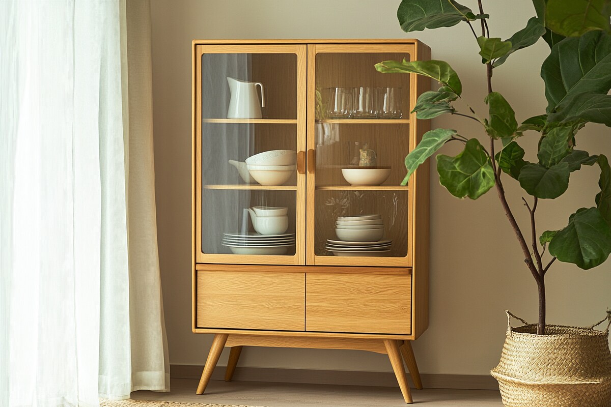 Mid-Century Modern Crockery Unit Design with Glass Doors Mid-Century Modern Crockery Unit Design with Glass Doors